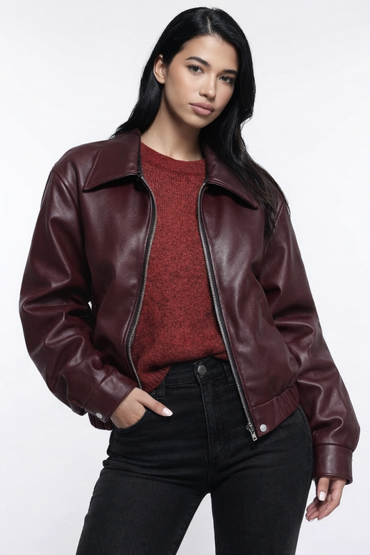Leather Bomber Jacket- Women